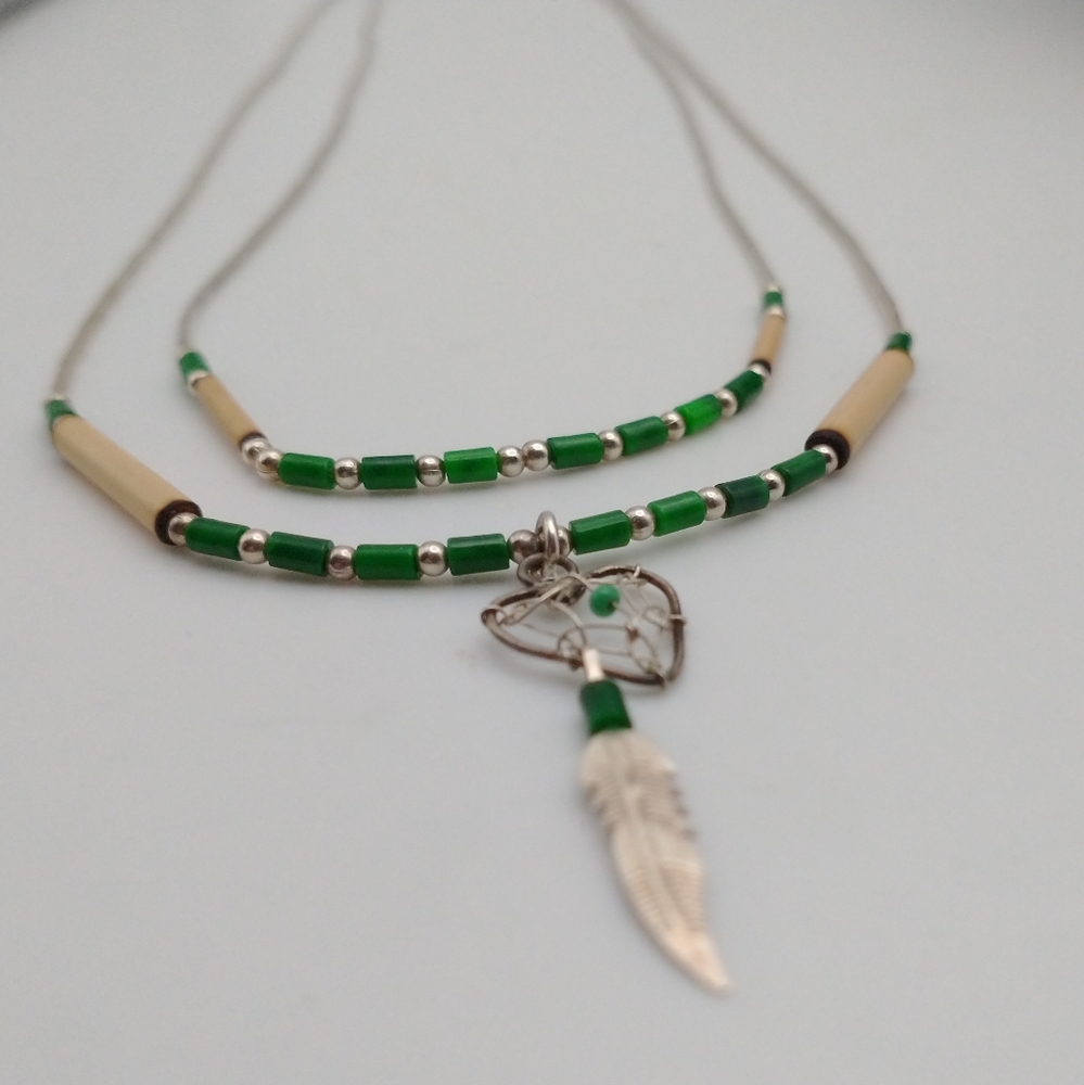Native Sterling Malachite Stackable Necklaces 925 - image 2